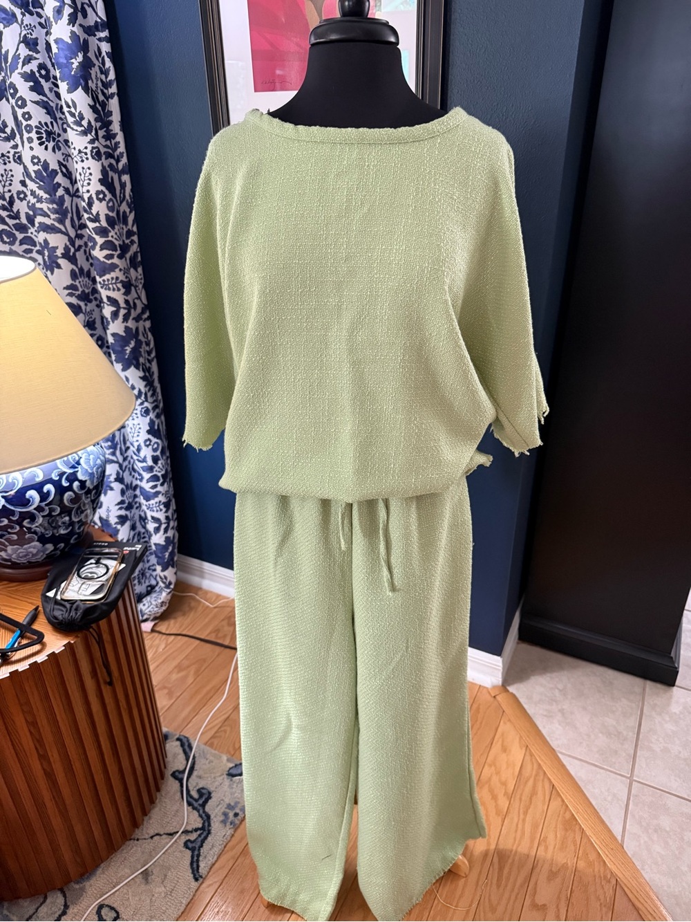 Relaxed Wide-Leg Knit Jumpsuit in Light Green
